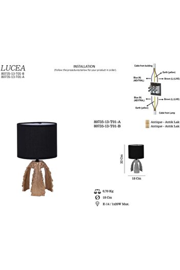 ÖYKÜ VE YİĞİT 0912Jalmsl546 Calıne 13 Table Lamp B 1Xe14 Oy864Efgjkn Vb 1109836