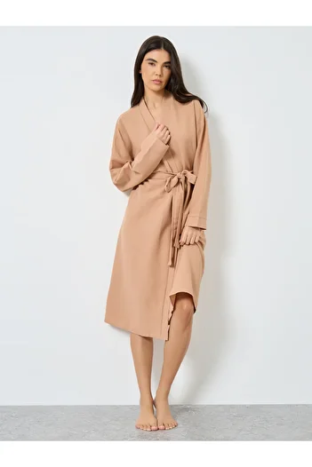 Styli Textured Solid Robe with Tie Belt