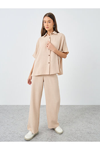 Styli Women Beige Relaxed Fit Shirt and Trouser Modest Set
