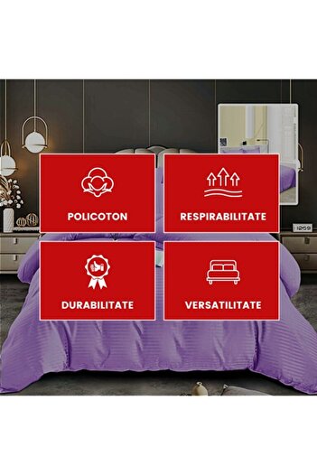 PATONE Damask Polycotton Bed Linen, Lilac, 4 Pieces, for Double Bed