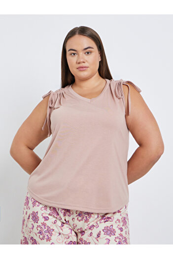 Styli Plus Ruched Shoulder Tank and Floral Pyjama Set