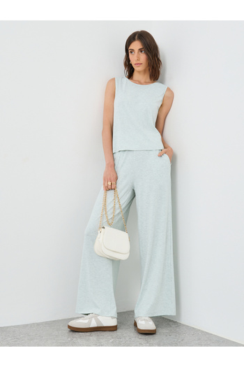 Styli Melange Sleeveless Top and Wide Leg Pants Co-Ords