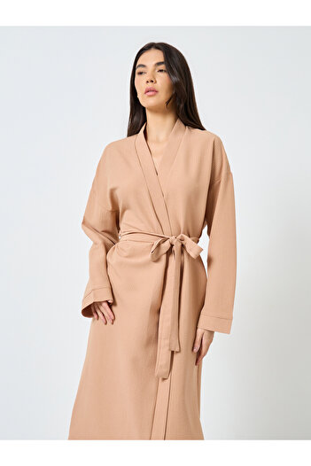 Styli Textured Solid Robe with Tie Belt