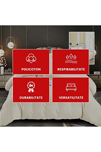 PATONE Damask Polycotton Bed Linen, Cream, 4 Pieces, for Double Bed