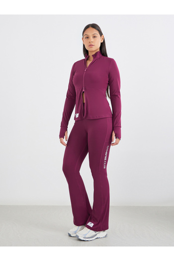 Styli Gymspire Edition - Label Broad Waist Side Pocket Flared Leggings with Text Detail