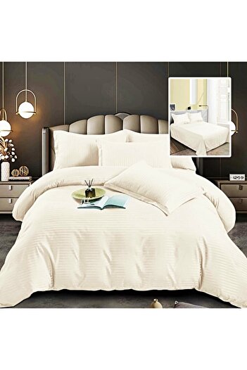 PATONE Damask Polycotton Bed Linen, Cream, 4 Pieces, for Double Bed