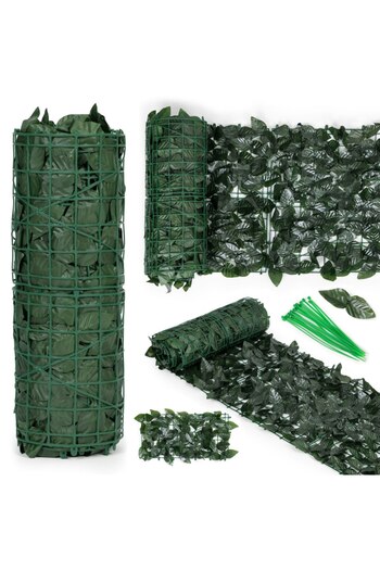 SERSIMO Decorative artificial fence 50x300 cm, ornamental leaves, UV and weather protection, PVC plastic