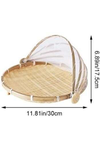 Türkiye 1pc Handwoven Natural Bamboo Food Cover Basket, Dust-proof Handmade Food Basket with Gauze