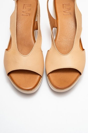 LuviShoes Brad Dark Beige Skin Genuine Leather Wedge Heeled Women's Sandals
