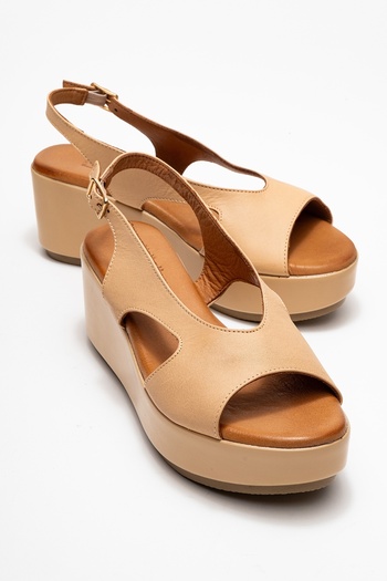 LuviShoes Brad Dark Beige Skin Genuine Leather Wedge Heeled Women's Sandals