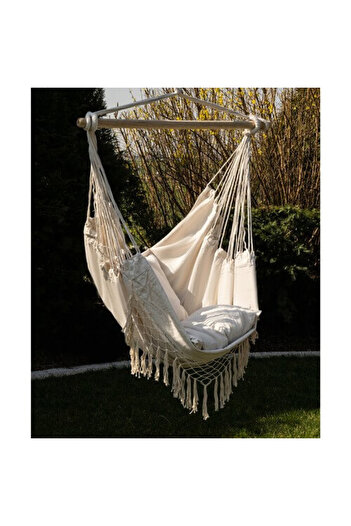 Micostore Brazilian chair hammock, beige, 120kg, 2 cushions, for terrace and garden