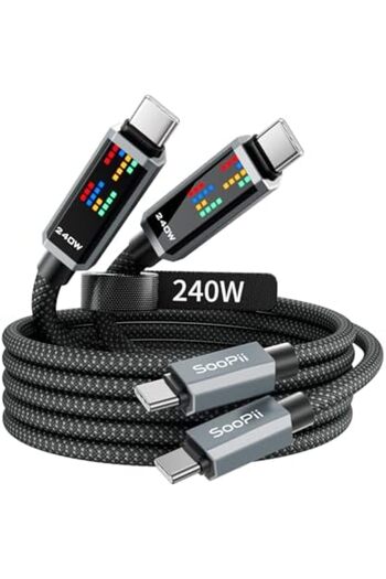 SooPii 240W USB C to USB C Cable, 2M-2Pack Fast Charging Cable with LED Display, Nylon Type C Chargi