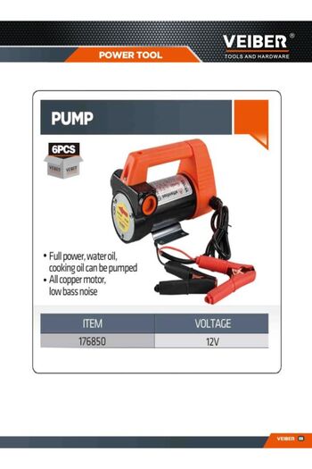 VEIBER Diesel Oil Gasoline Suction Pump Operated by 12 Volt Battery Clamps Fiber