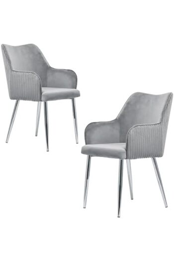 Vanity Living Dining Chairs Set of 2 Farrah Grey – Light Grey Velvet Upholstery with Chrome Legs,
