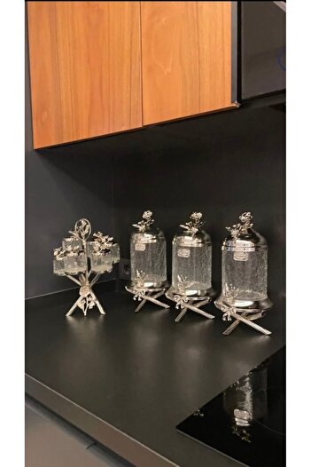 AZADE BAKIR Silver Brass Japongue Luxury 3 Jar and Midi Zigzag 6-Piece Glass Spice Jar