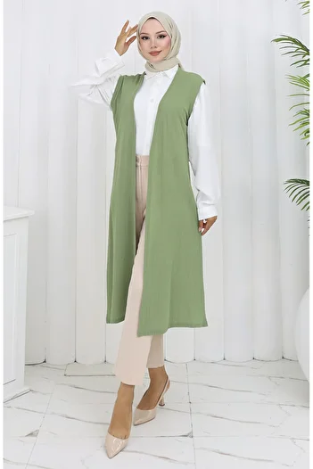 sefamerve Simple Thin Basic Long Vest Women's Vest Plus Size Vest 8763-06 Green