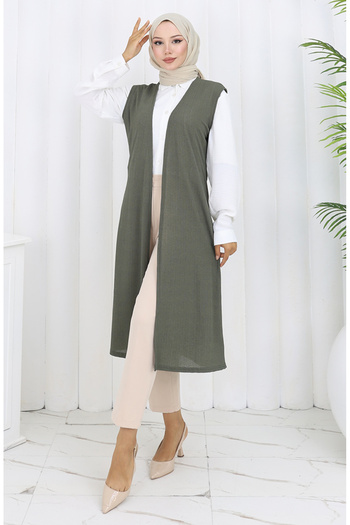 sefamerve Simple Thin Basic Long Vest Women's Vest Plus Size Vest 8763-04 Khaki