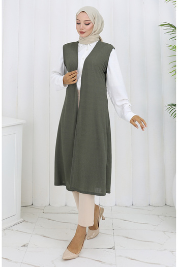 sefamerve Simple Thin Basic Long Vest Women's Vest Plus Size Vest 8763-04 Khaki