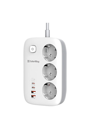 ColorWay Prelungitor priza GaN3 EU, USB, Type-C ColorWay, 2m, Fast Charge, alb