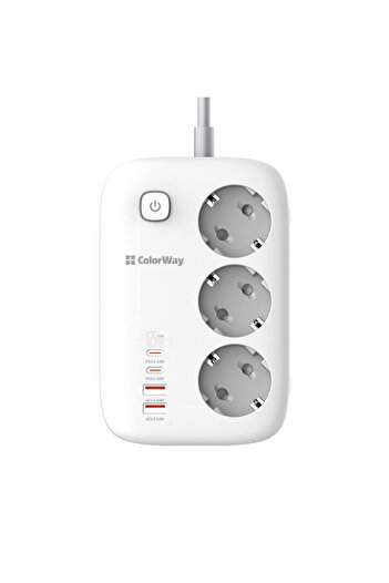 ColorWay Prelungitor priza GaN3 EU, USB, Type-C ColorWay, 2m, Fast Charge, alb