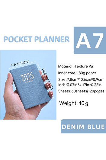 Choice 1Pc Denim blue 2025 A7 Agenda Book Portable Pu Cover Diary Weekly Planner Notebooks To Do List Engli