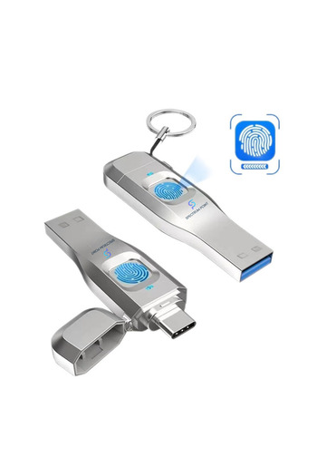 SpectrumPoint USB Stick 128GB, USB 3.0+Type-C, Fingerprint Encryption, Compatible with Laptop and Phone, Plug&Play, Silver
