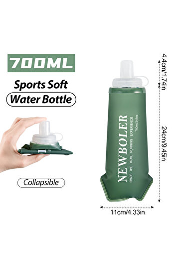 Choice BOT225-GRE-700 NEWBOLER 300/500/700ml Outdoor Collapsible Silicone Bite Size Water Bottle Running Ca