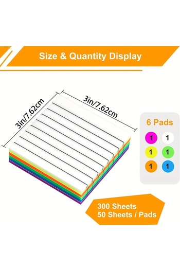 Choice 300 Sheets Lined Transparent Sticky Notes, 3x3 Inch 6 Colorful Tabs With Line For Office College ...