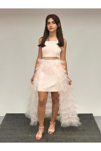 BUTİKHAPPYKİDS Girls' Evening Dresses Colorful White Short Sequined Mini Skirts Layered Evening Dress 8-16 Years