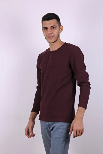 trender Buttoned Waffle Claret Red Men's Sweatshirt 5070