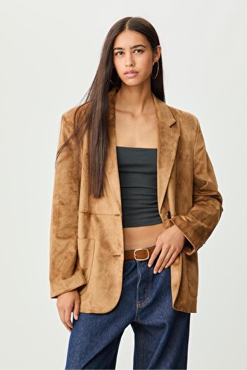Stradivarius Suni Süet Cepli Blazer Ceket