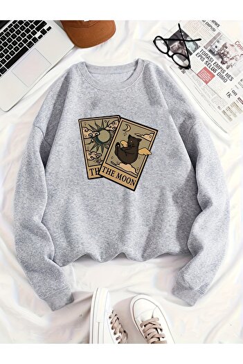 uyguntarz Unisex Tarot Card Printed Oversize Sweatshirt