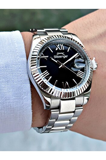 Slazenger With Calendar 10 Atm Waterproofness Silver-Black Steel Band Steel Case Men Wristwatch 2508.05Mr