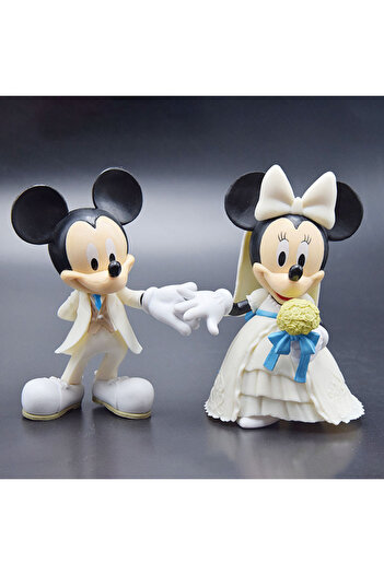 Miniso 2pcs Disney 12cm Mickey Minnie Mouse Wedding Dress Model Dolls Kawaii Figurine Party Cake Diy Decora