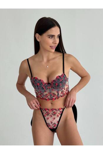 Lingerie Pushed up Bustier Thong Set Ruched Crop Top Strapless Lace Corset Women Underwear Sexy Lingerie