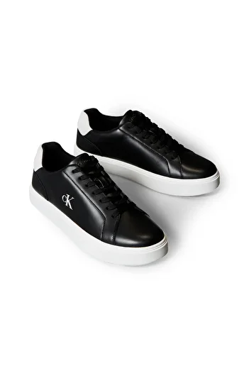 Calvin Klein Calvin Klein Men Black/Bright White Low Top Smooth Leather Flexible Sole Trainers