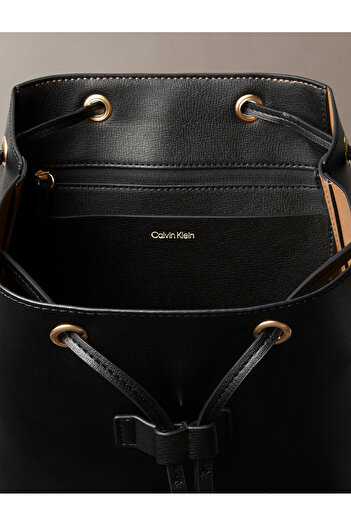 Calvin Klein Women Black Foil Logo Flap Backpack