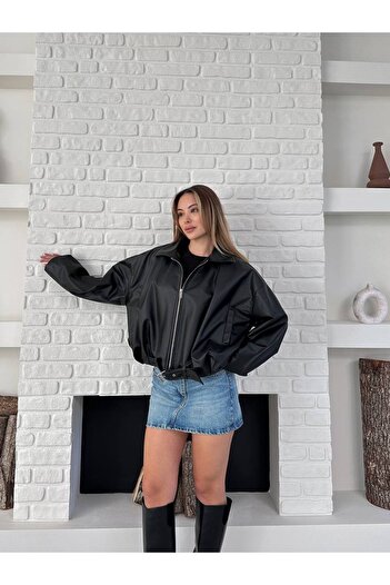 ZF BUTİK Women's Loose Cut Leather Jacket
