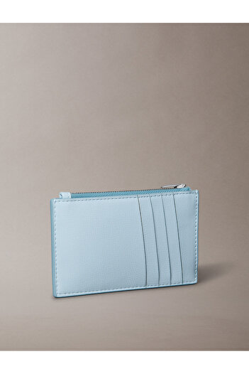 Calvin Klein Women Blue Foil Logo Top Zip Card Holder