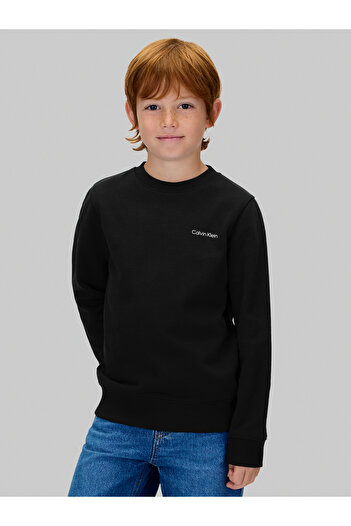 Calvin Klein Kids Black Chest Insert Logo Regular Crew Neck Sweatshirt