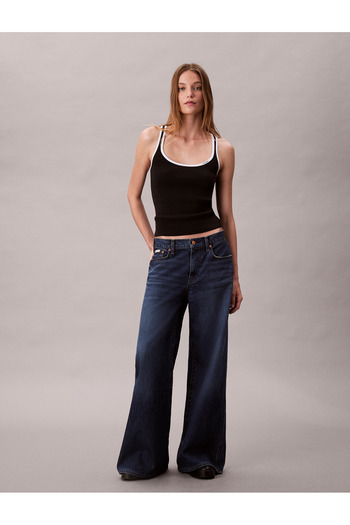 Calvin Klein Women Black Cotton Ribbed Tank Top