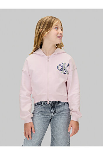 Calvin Klein Girls Light Lilac Logo Terry Zip Up Hoodie