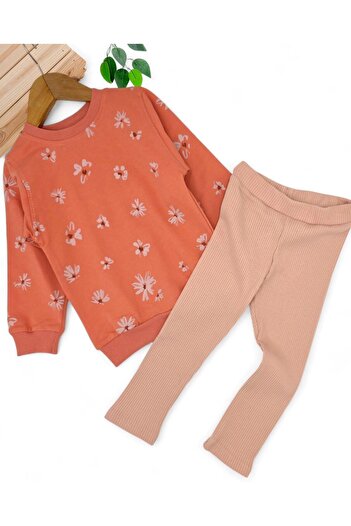 Egelite Girls Seasonal 2-3-4-5-6-7-8-9-10 Years Old Ribbed Leggings Floral Printed Tracksuit Set