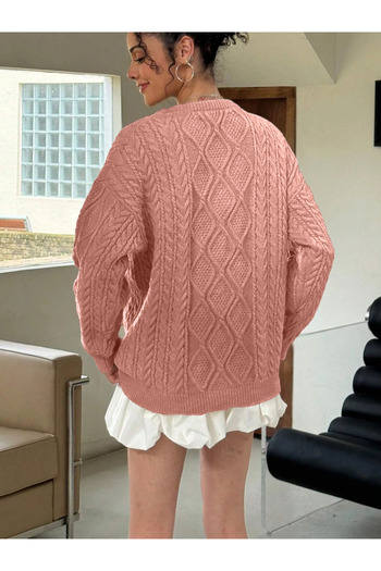 AQE FASHION Pulover de tricotaj casual de iarnă, cu model de împletitură de păr, cu decolteu, pentru femei