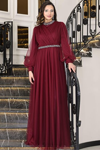 modapodyum Sena Tesettür Evening Dress Burgundy