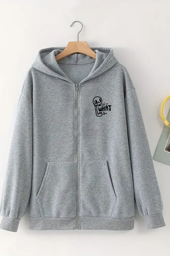CLAYES Unisex Gray Hooded Zippered Cardigan – What Printed, Thick Fabric with Hood