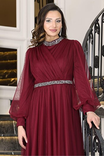 modapodyum Sena Tesettür Evening Dress Burgundy