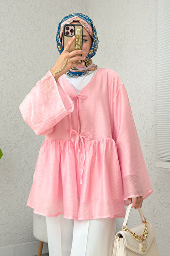 Salih Çelebi Modal Kimono with Rope Laces 2389 - Pink