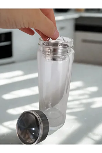 Blissra Double Layer Glass Thermos 300 ml – Transparent Herbal Tea and Fruit Brewing Bottle with Filter