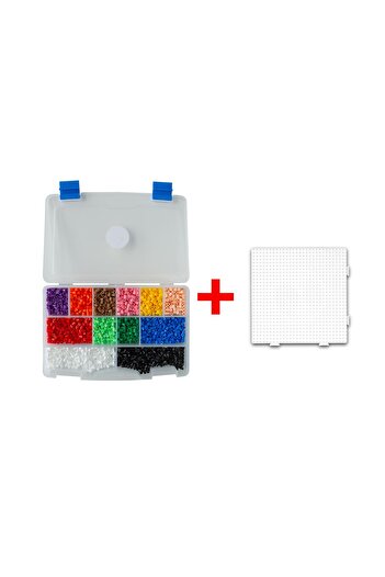 Hama Midi Boncuk - Karışık 12 Renk Boncuk Seti - 3.400 Adet + Büyük Beyaz Kare Ta